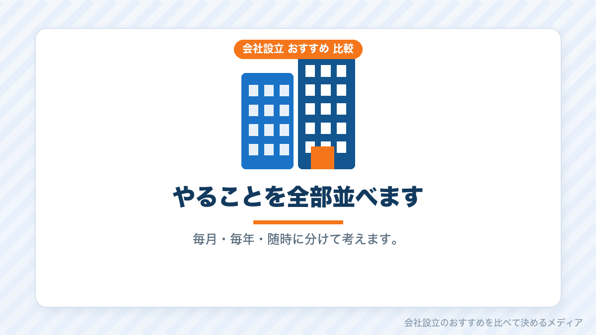 会社設立後の作業を並べたイラスト
