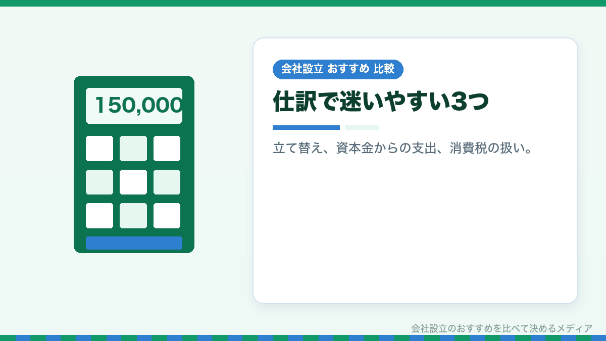 創立費の仕訳で迷いやすい点を示したイラスト