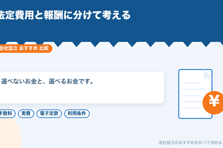 会社設立の費用はいくらかかるのか｜法定費用と報酬を分けて比較するの会社設立おすすめ比較イラスト