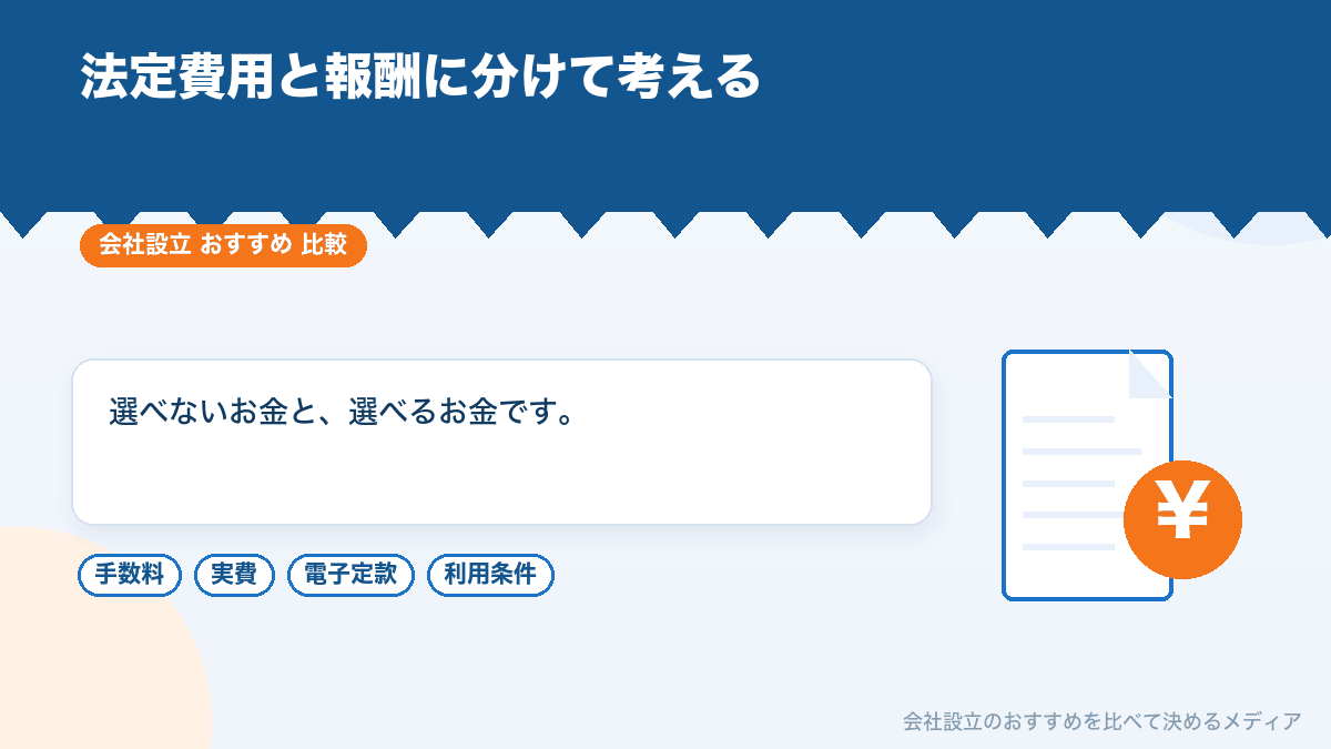 会社設立の費用が法定費用と報酬に分かれることを示したイラスト