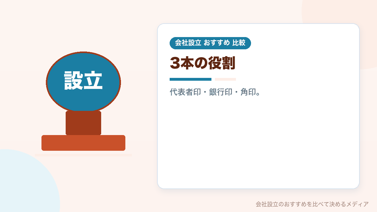 会社の3本の印鑑の役割を示したイラスト