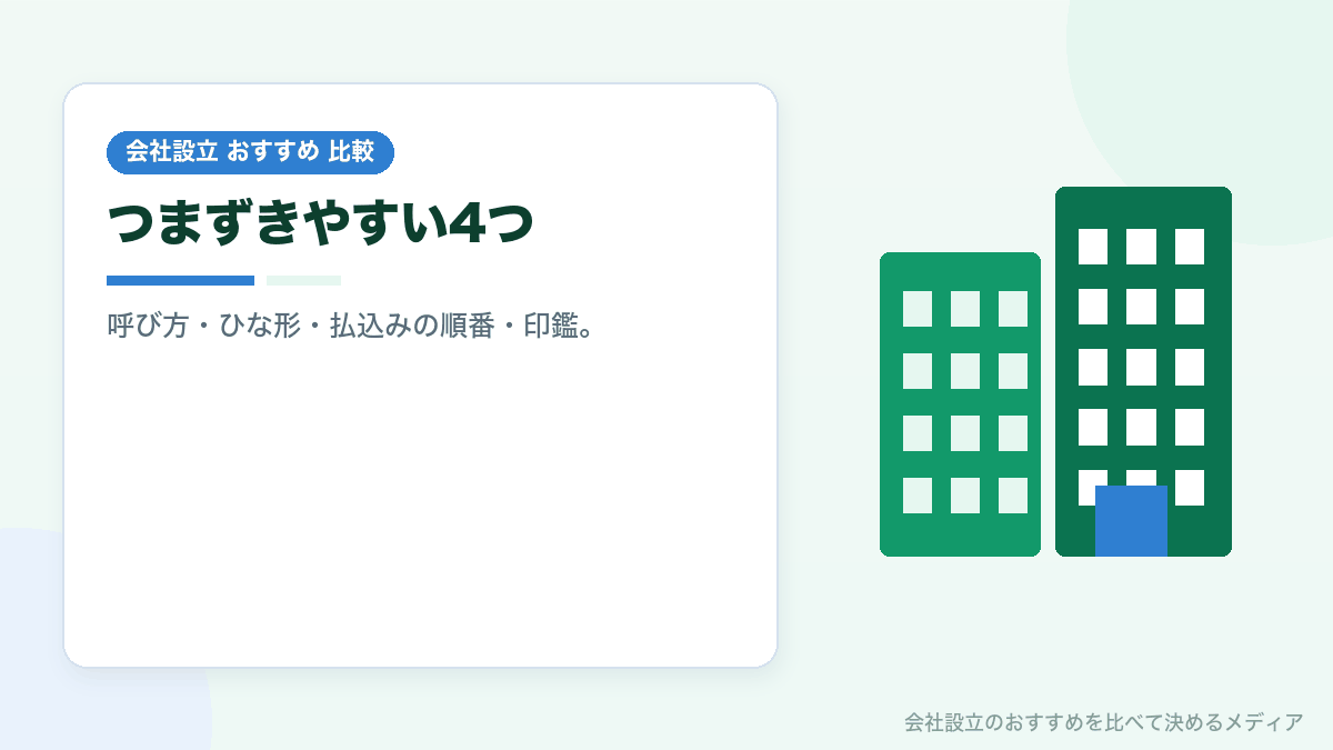合同会社設立でつまずきやすい点を示したイラスト