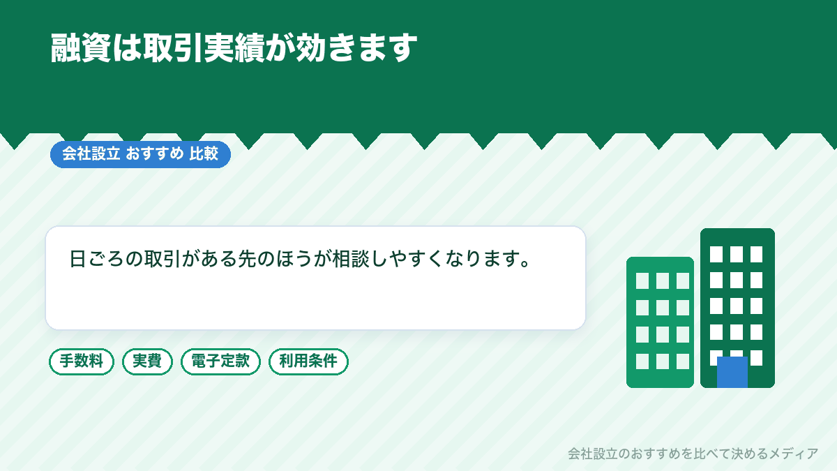 融資を見据えた法人口座選びを示したイラスト