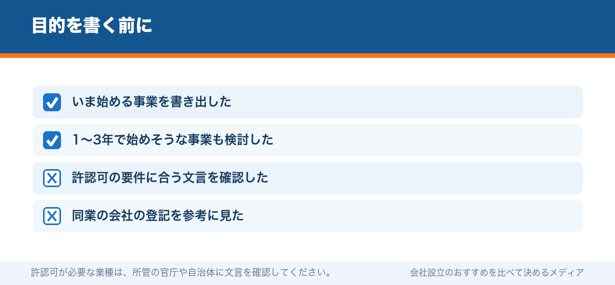 目的を書く前に