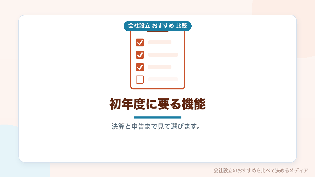 設立初年度に必要な会計ソフトの機能を示したイラスト