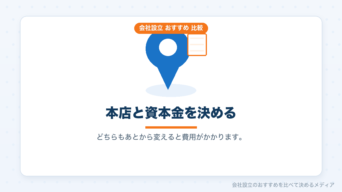 本店所在地と資本金の決め方を示したイラスト