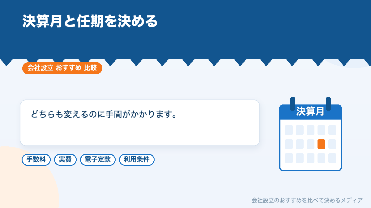 決算月と役員の任期の決め方を示したイラスト