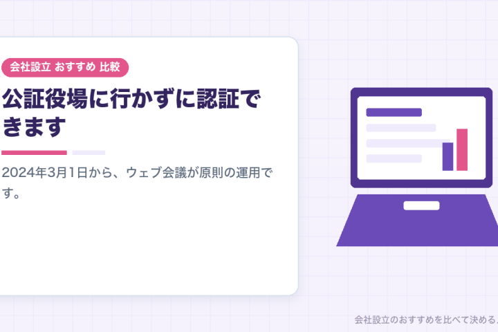 電子定款の認証はウェブ会議でできます｜会社設立の手続きを公証役場に行かずに進めるの会社設立おすすめ比較イラスト