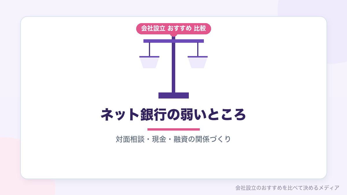 法人口座をネット銀行にするデメリットを示したイラスト