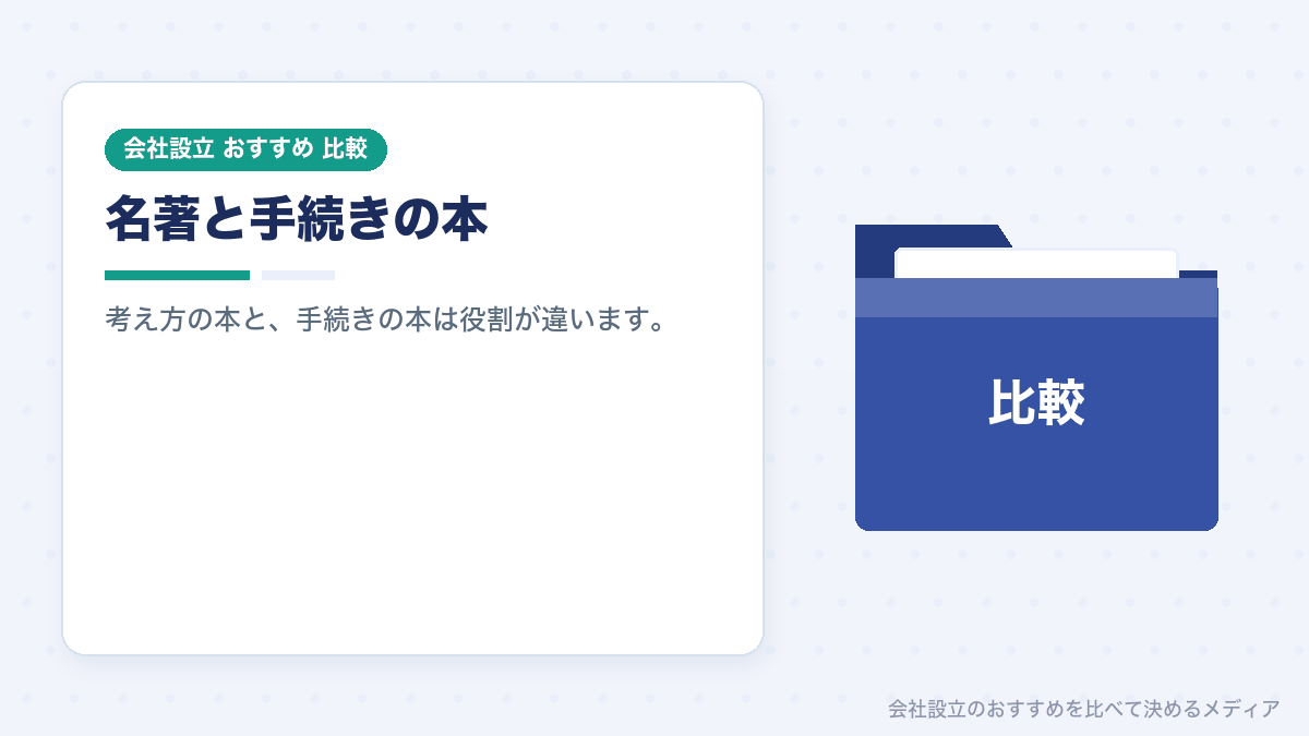 起業の名著と会社設立の手続きの本の違いを示したイラスト