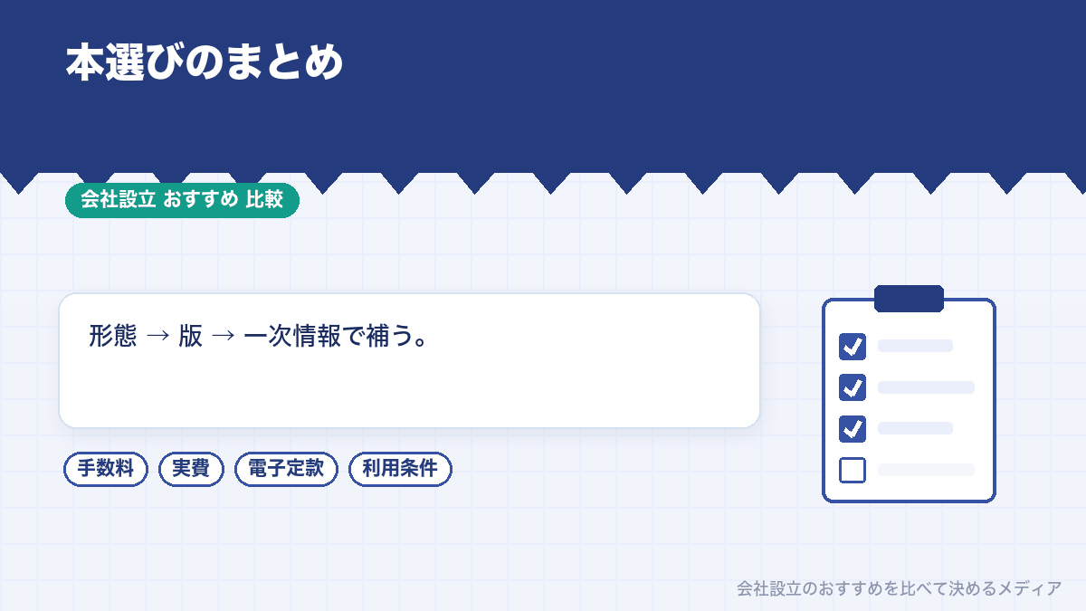 会社設立の本選びのまとめのイラスト