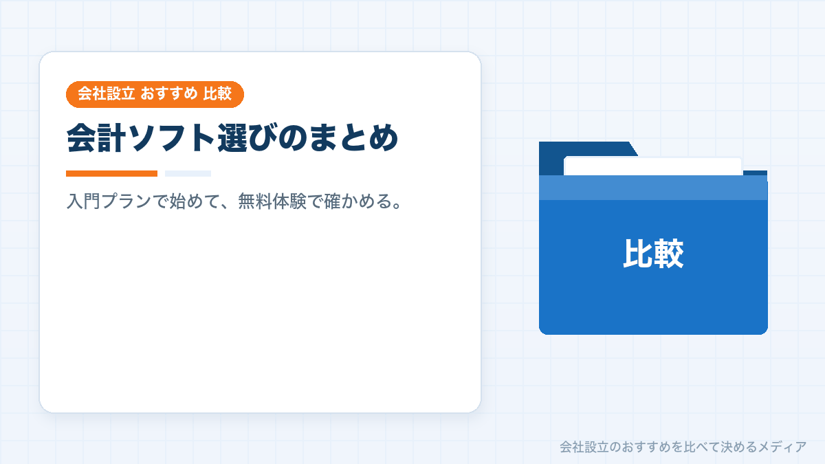 会社設立と会計ソフト選びのまとめのイラスト