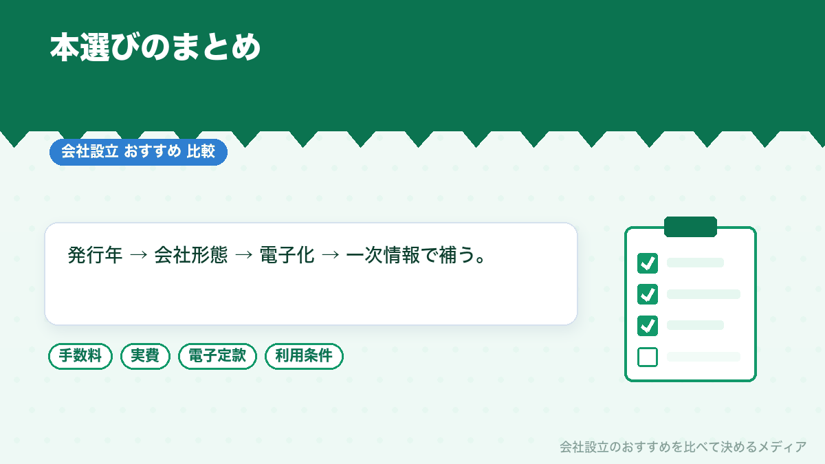会社設立の本の選び方のまとめのイラスト