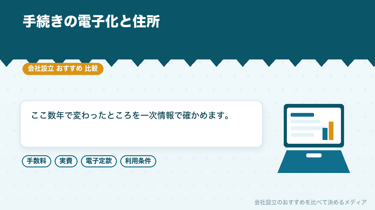 オンライン申請と代表者住所の扱いを示したイラスト