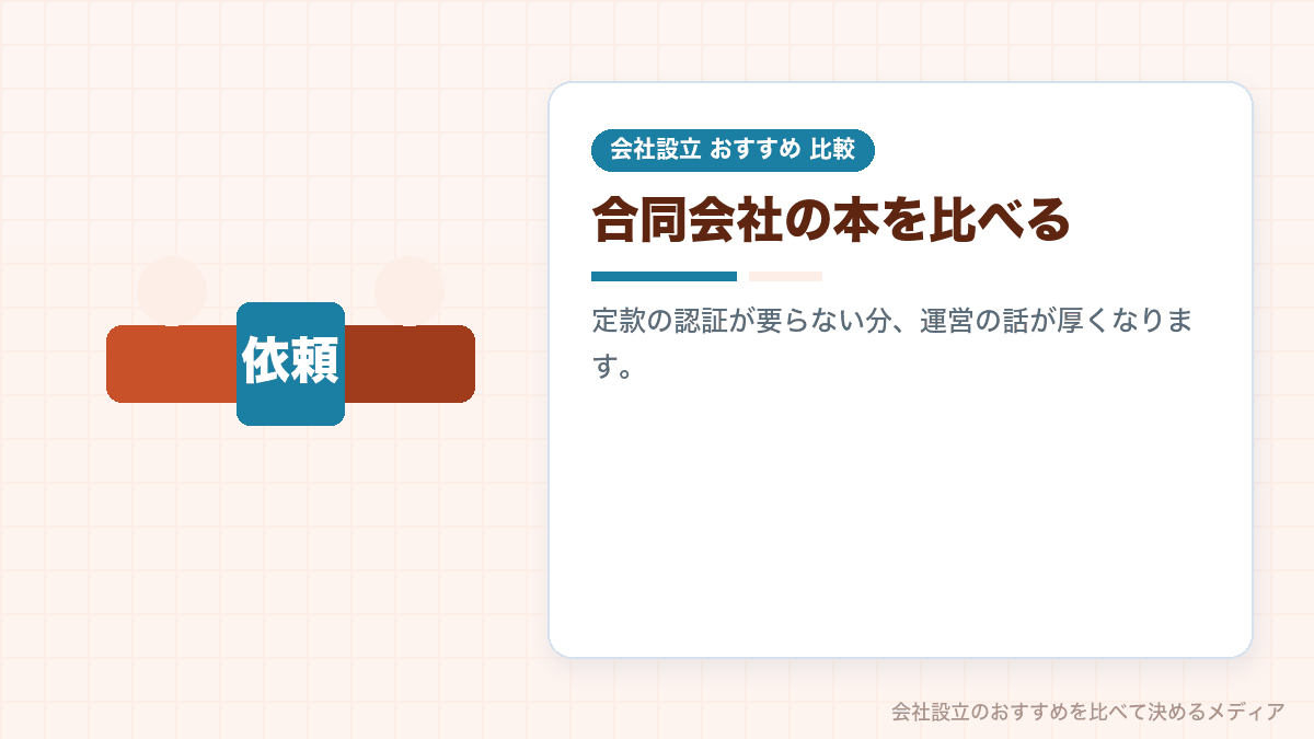 合同会社の手続きを扱う本を比較したイラスト