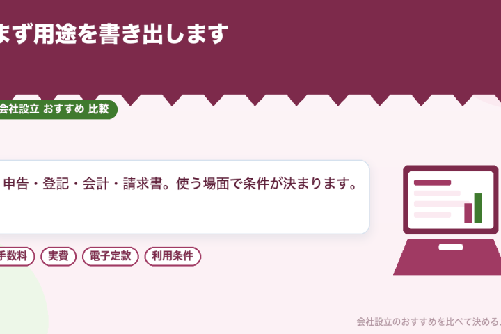 会社設立の直後に用意するパソコンの選び方|OS・CPU・メモリ・法人向けモデルと保証を比較の会社設立おすすめ比較イラスト