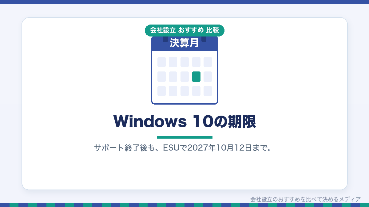 Windows 10のサポート終了と拡張セキュリティ更新の期限を示したイラスト