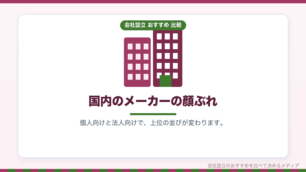 国内の法人向けと個人向けのPCメーカーの顔ぶれを示したイラスト