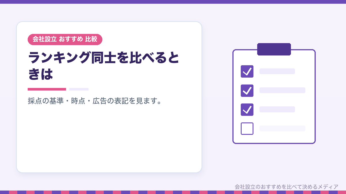 ほかの会社設立ランキングと見比べるときのチェックポイントのイラスト