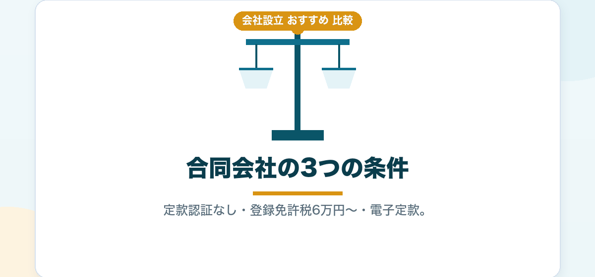 合同会社設立サービスのおすすめを比較｜定款認証なし・登録免許税6万円からの条件で選ぶ｜会社設立のおすすめ比較