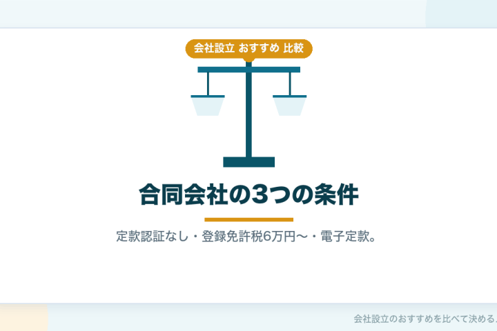 合同会社設立サービスのおすすめを比較｜定款認証なし・登録免許税6万円からの条件で選ぶの会社設立おすすめ比較イラスト