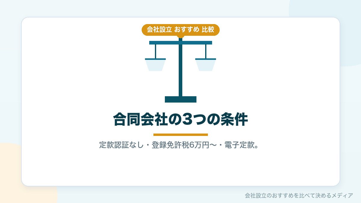 合同会社の会社設立で比較の前提になる3つの条件のイラスト