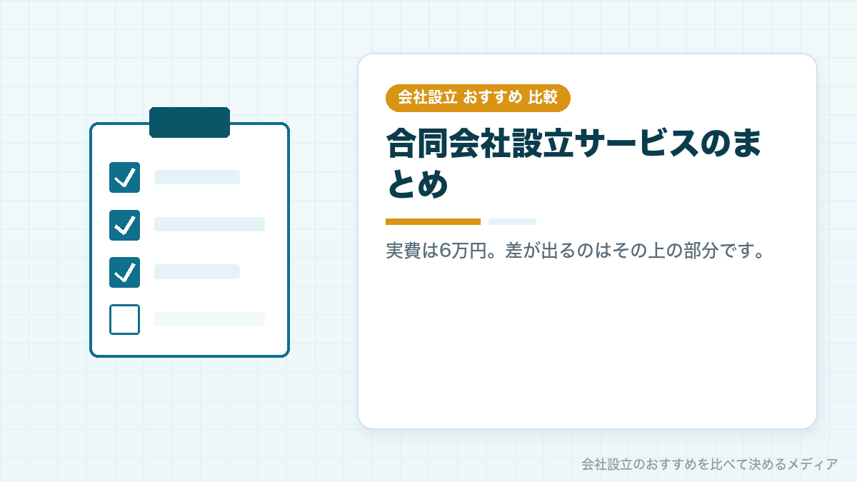 合同会社設立サービスの比較のまとめのイラスト
