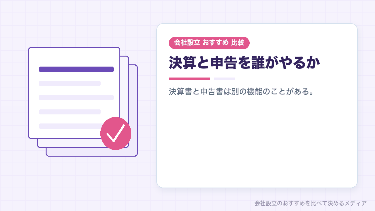 一人法人の決算と法人税申告を誰がやるかを示したイラスト