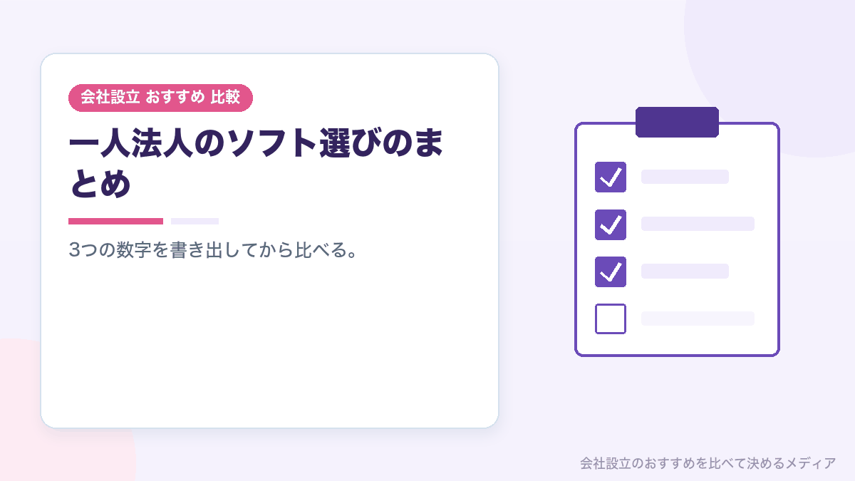 一人法人の会計ソフト選びのまとめイラスト